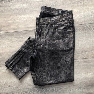 Buffalo Silva Mid Rise Stretch Skinny Metallic Snake Print Jeans with Zipper